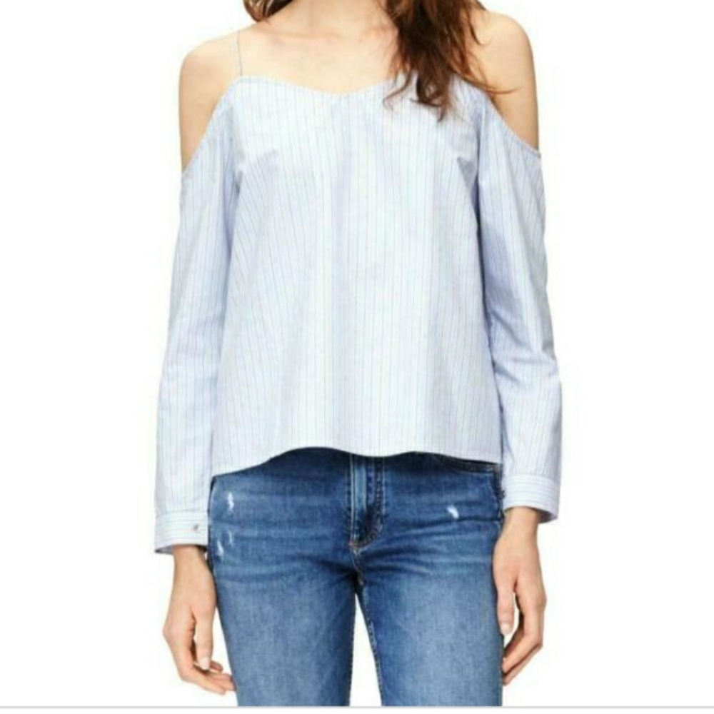 W Calvin Klein Cold Shoulders Blouse Cotton Blue L